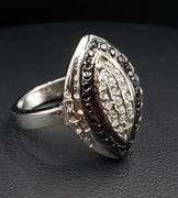 Silver & Black Natural Diamond Football Ring