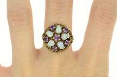14K Yellow Gold Amethyst Pear Opal Flower Cocktail Retro Ring