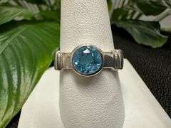 Sterling Silver Natural Gemstone Blue Topaz Ring Size 10