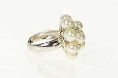 18K White Gold Pearl Diamond Retro Ornate Cluster Cocktail Ring