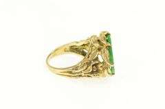 14K Yellow Gold Elaborate Carved Jade Circle Calla Lily Ring