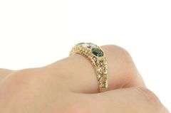 14K Yellow Gold Elaborate Scroll Syn. Emerald Cubic Zirconia Ring