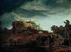 Vintage Rembrandt van Rijn, Landscape with a Castle