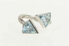 18K White Gold Blue Topaz Diamond Arrow Wrap Bypass Ring