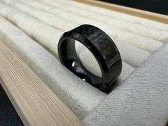Men's Ceramic Black Carbon Fiber Inlay Wedding Band Comfort Fit Ring Size 7