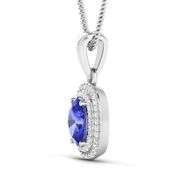 14KT White Gold 1.09ct Tanzanite and Diamond Pendant with Chain