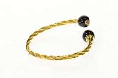 18K Yellow Gold Retro Black Onyx Ruby Twist Bangle Bracelet
