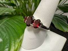 Sterling Silver Gemstone Natural Garnet Ring Size 10