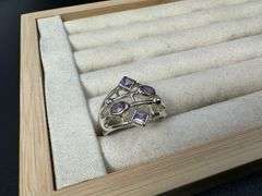 Sterling Silver Natural Gemstone Amethyst Ring Size 8