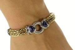 14K Yellow Gold Two Tone Lapis Lazuli Heart Wheat Chain Bracelet