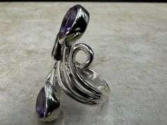 Sterling Silver Natural Gemstone Peridot and Amethyst Ring Size 9
