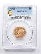 MS64 1909-D $5 Indian Head Gold Half Eagle PCGS