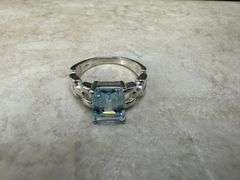 Sterling Silver Natural Gemstone Blue Topaz Ring Size 10