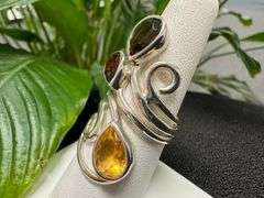 Sterling Silver Natural Gemstone Garnet and Citrine Ring Size 6