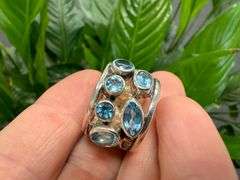 Sterling Silver Natural Gemstone Blue Topaz Ring Size 10