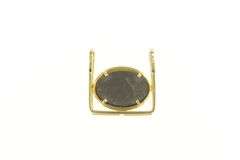 18K Yellow Gold Oval Ammolite Squared Artisanal Handmade Pendant