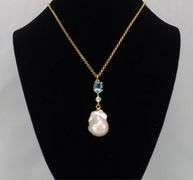 Natural Salt Water Baroke Pearl Blue Topaz Necklace