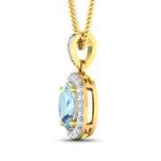 14KT Yellow Gold 0.96ct Aquamarine and Diamond Pendant with Chain