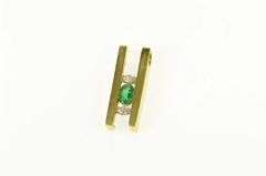 18K Yellow Gold Oval Emerald Marquise Diamond Squared Pendant