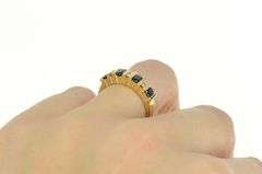 14K Yellow Gold Oval Sapphire Diamond Accent Wedding Band Ring