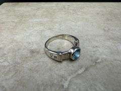 Sterling Silver Natural Gemstone Blue Topaz Ring Size 10