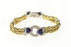 14K Yellow Gold Two Tone Lapis Lazuli Heart Wheat Chain Bracelet