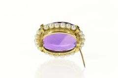 18K Yellow Gold Amethyst Pearl Halo Victorian Statement Pin/Brooch