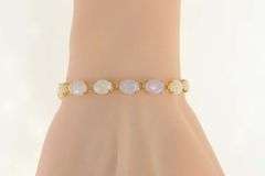 14K Yellow Gold Oval Natural Opal Chinese Symbol Clasp Bracelet