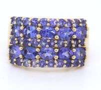 14kt Yellow gold oval and round Tanzanite cluster wide band