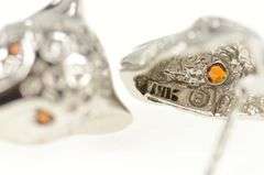 14K White Gold Ruby Eyed Leopard Cheetah Head Stud Earrings