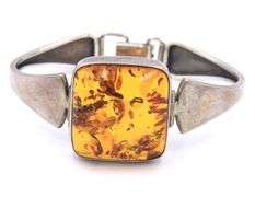 Vintage 925 sterling silver Amber cuff bangle