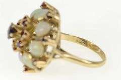 14K Yellow Gold 1960's Garnet Opal Ornate Domed Cocktail Ring
