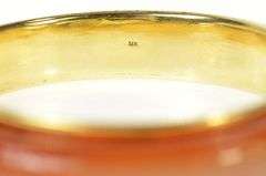 14K Yellow Gold Carved Carnelian Agate Ornate Retro Bangle Bracelet