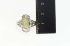 18K White Gold 4.69 Ctw Green Cats Eye Diamond Ballerina Halo Ring