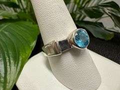 Sterling Silver Natural Gemstone Blue Topaz Ring Size 10