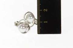 14K White Gold Ornate Pearl Two Stone Retro Statement Ring