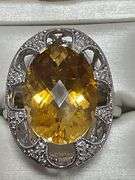 CERTIFIED NEW 14K WHITE GOLD DIAMOND AND CITRINE RING