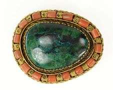 Sterling Silver Ornate Green Eilat Coral Oval Statement Pendant/Pin