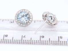 14kt White gold 2.50ctw aquamarine and diamond halo earrings