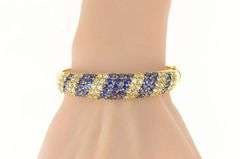 18K Yellow Gold 17.90 Ctw Sapphire Diamond Pave Bangle Bracelet