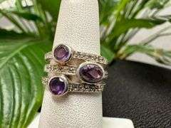 Sterling Silver Natural Gemstone Amethyst Ring Size 6