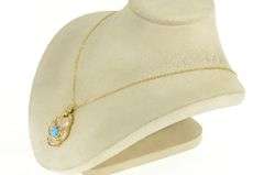 18K Yellow Gold Pave CZ Ornate Turquoise Scalloped Statement Pendant