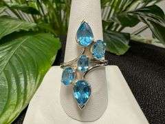 Sterling Silver Natural Gemstone Blue Topaz Ring Size 6