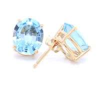 14kt Yellow gold oval blue topaz stud earrings