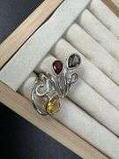 Sterling Silver Natural Gemstone Garnet and Citrine Ring Size 6