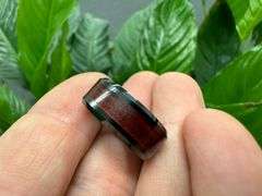 Men's Ceramic Simulated Burgundy Inlay Wedding Band Comfort Fit Ring Size 6