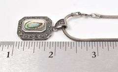 Sterling Silver Abalone and Marcasite Gemstone Pendant Necklace
