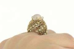 14K Yellow Gold Rose Quartz Opal Enamel Domed Cocktail Ring