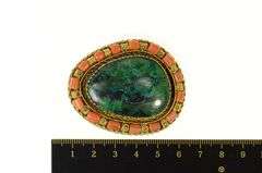 Sterling Silver Ornate Green Eilat Coral Oval Statement Pendant/Pin