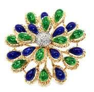 Vintage Italian Enamel and 0.08ctw Pave Diamond Brooch in 18K